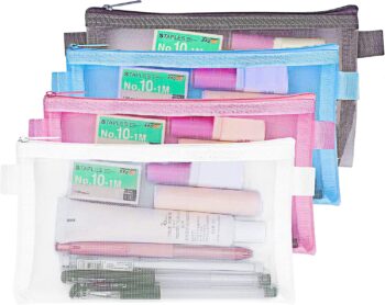 4 Pack Zipper Mesh Pencil Case Storage Bags, Portable Travel Toiletry Pouch