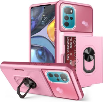 Motorola Moto G22 Slim Ring Card Holder Stand Case - Pink Rose gold