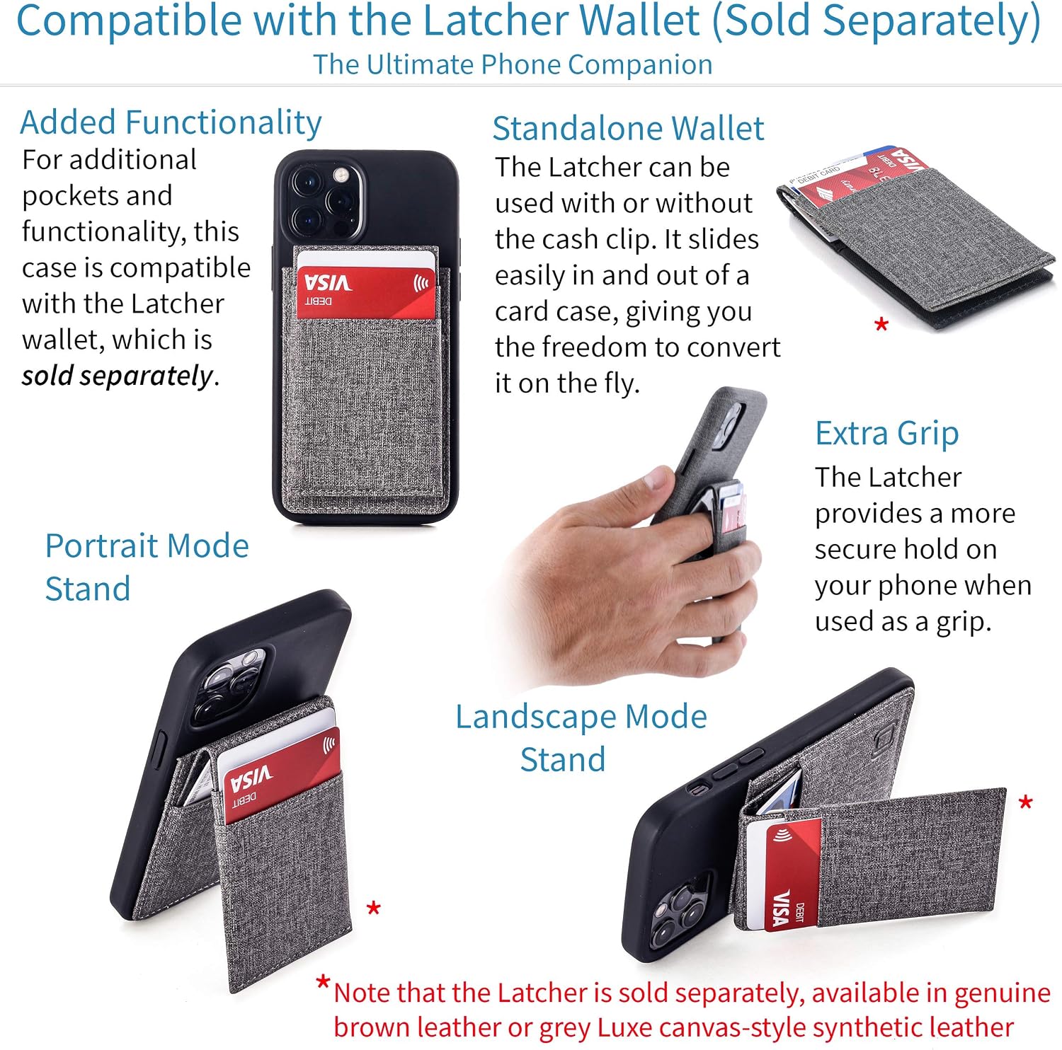 iPhone 12/ 12 Pro Wallet Case: Hidden Metal Plate for Magnetic Mounting - Grey - Image 4