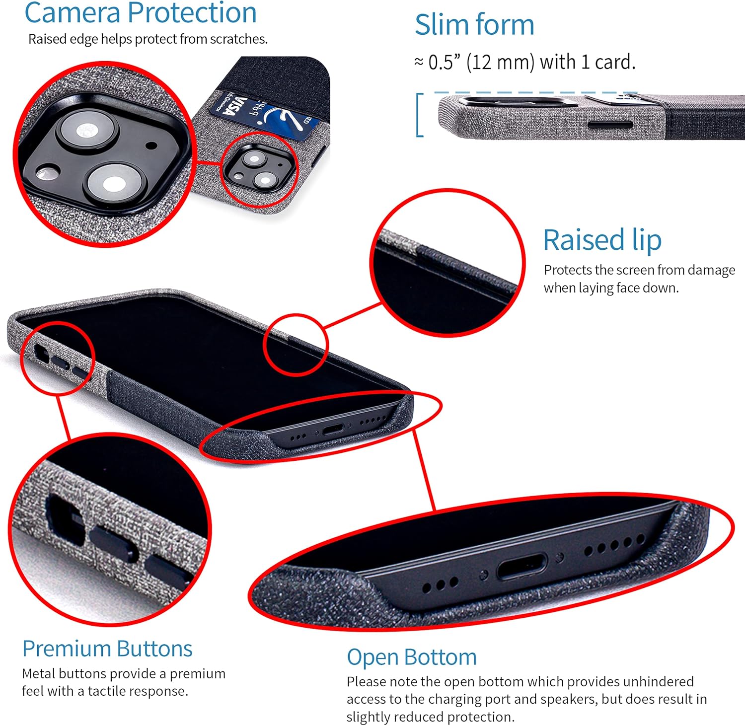 Wallet Case for iPhone 13 Mini w Built-in Metal Plate for Mounting - Black/Grey - Image 4