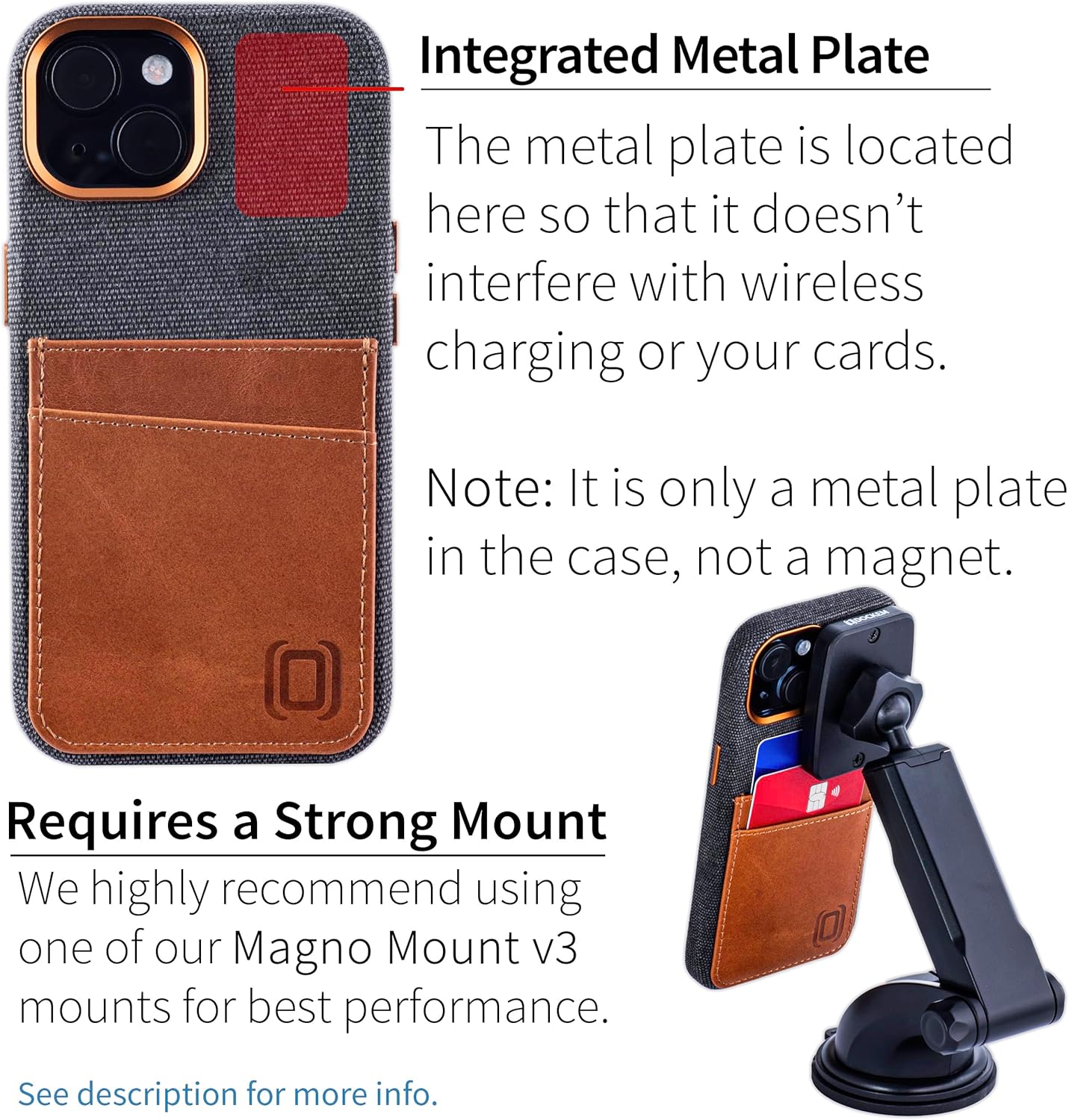 For iPhone 15 Built-in Metal Plate for Magnetic Mounting, Leather Wallet Case - Image 4