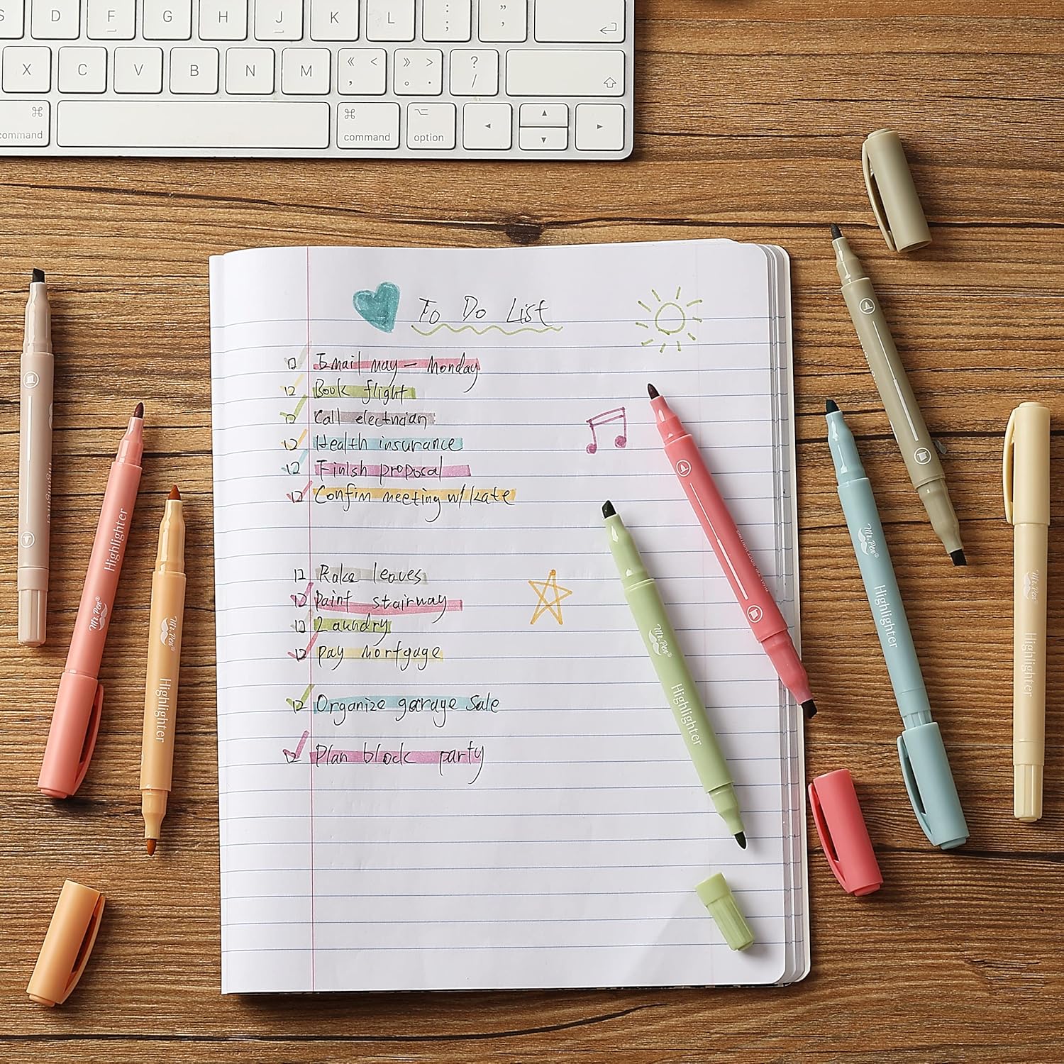 Cute Highlighter Pens, Dual Fine & Chisel Tip, Vintage colours, 8 Pack - Image 7