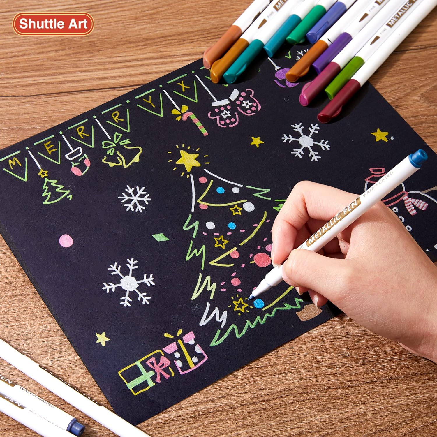 Metallic Pens Set, 30 Colours Metallic Marker Pens with 1 Book, Fine Tip - Image 6