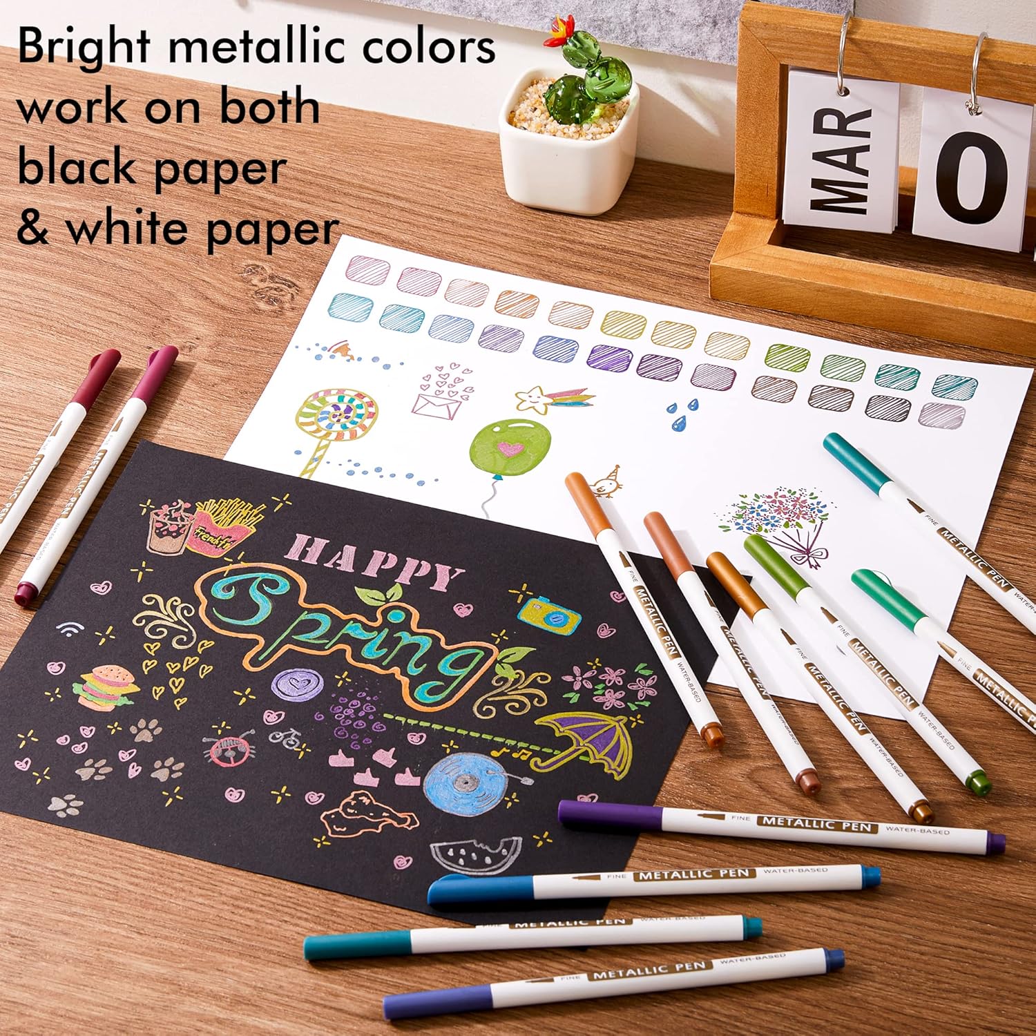 Metallic Pens Set, 30 Colours Metallic Marker Pens with 1 Book, Fine Tip - Image 4