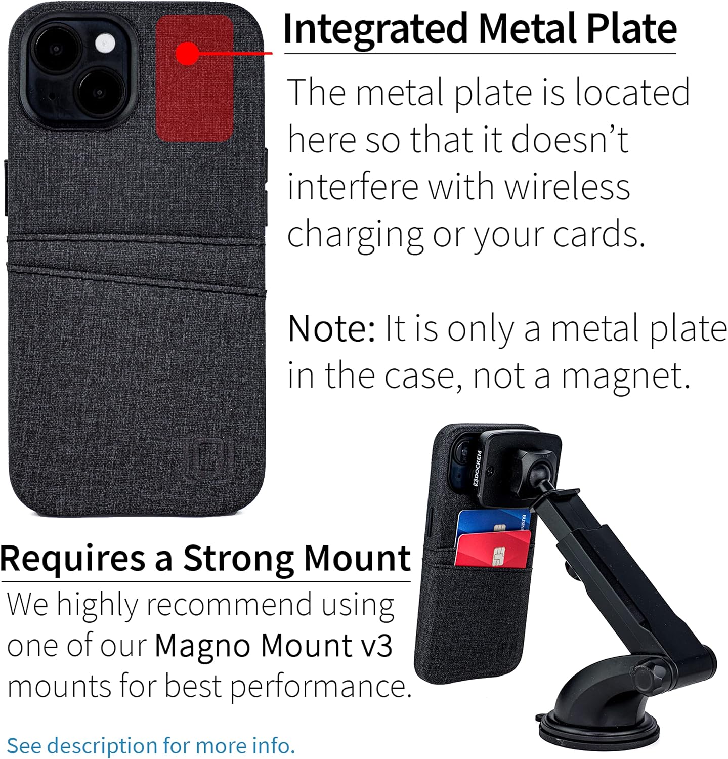 For iPhone 14 w Built-in Metal Plate for Magnetic Mounting & 2 Card Holder Case - Image 3