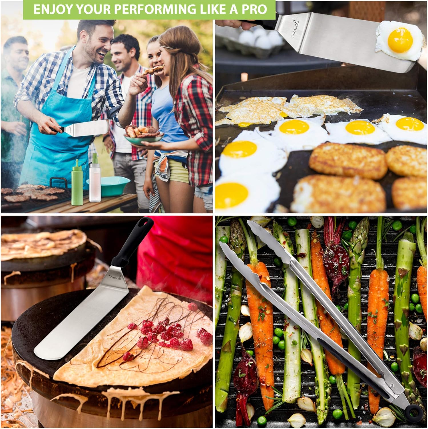 Metal Spatula and Scraper Set - Griddle Accessories kit - Grill Tongs Spatula - Image 5