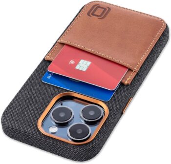Fabric Card Case for iPhone 15 Pro w Built-in Metal Plate for Magnetic Mounting