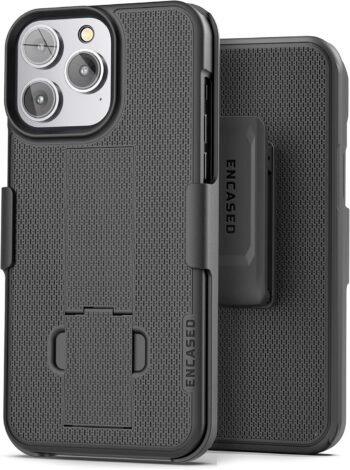 For iPhone 14 PRO Case with Belt Clip and Kickstand (Matte Black)