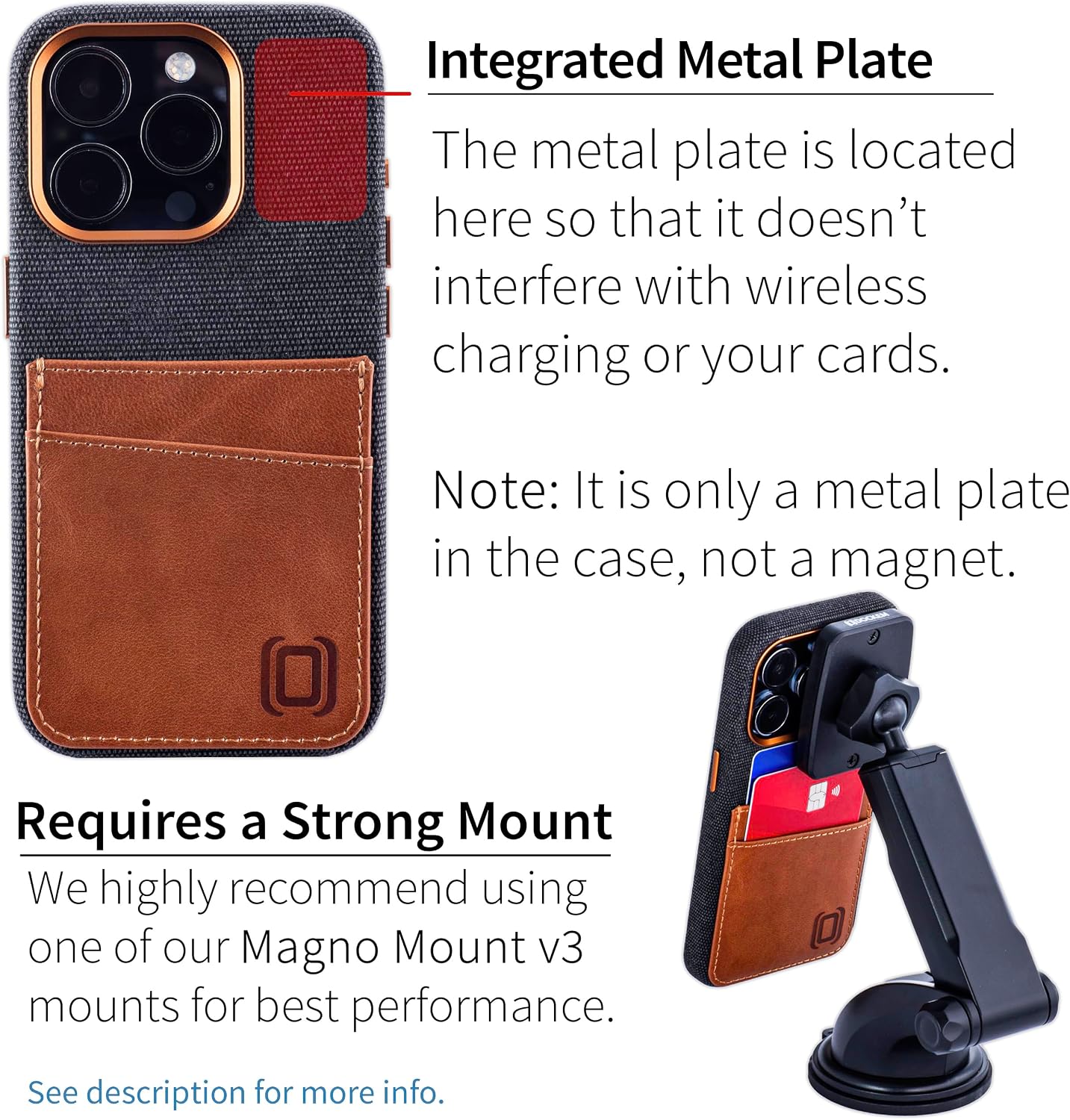 Fabric Card Case for iPhone 15 Pro w Built-in Metal Plate for Magnetic Mounting - Image 4