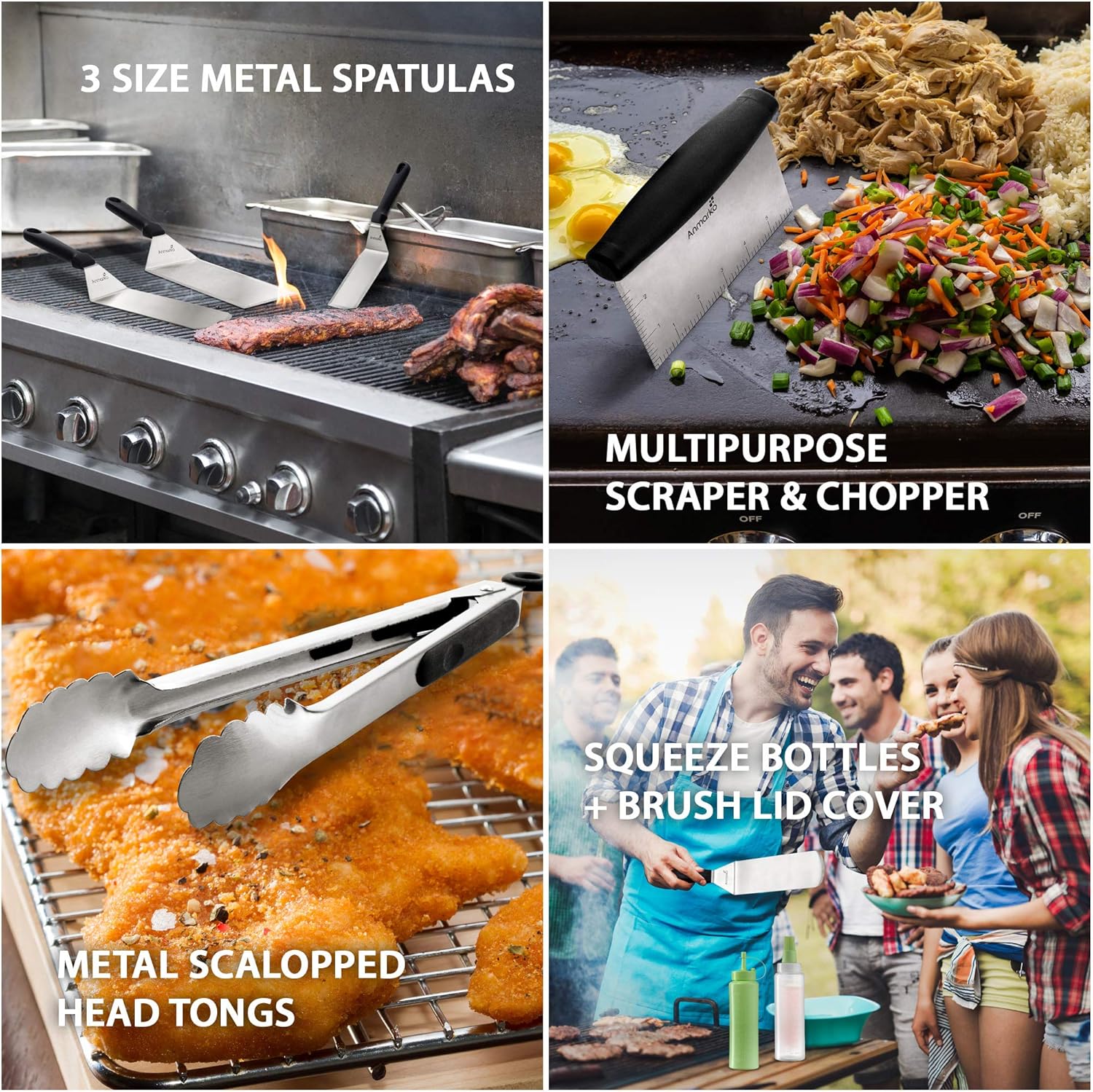 Metal Spatula and Scraper Set - Griddle Accessories kit - Grill Tongs Spatula - Image 2