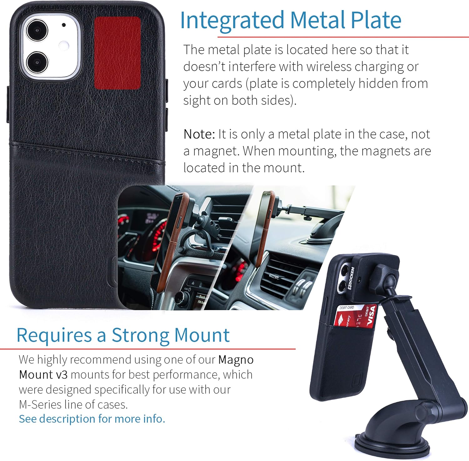 For iPhone 12 Mini Wallet Case: Metal Plate for Magnetic Mounting & 1 Card - Image 3