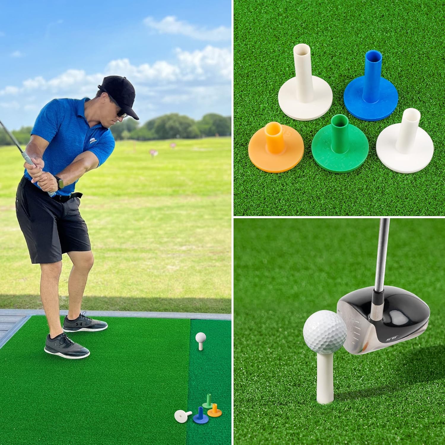 Golf Rubber Tees castle Driving Putting chipping Range Mixed size Practice Mat - Image 3