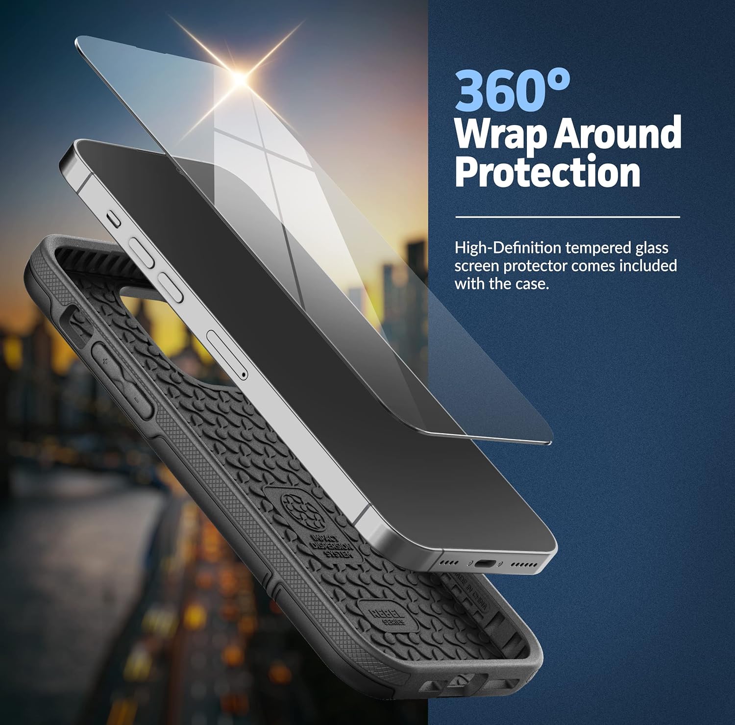 For iPhone 14 PRO MAX Case Ultra Protective Case w Tempered Screen - Black - Image 3