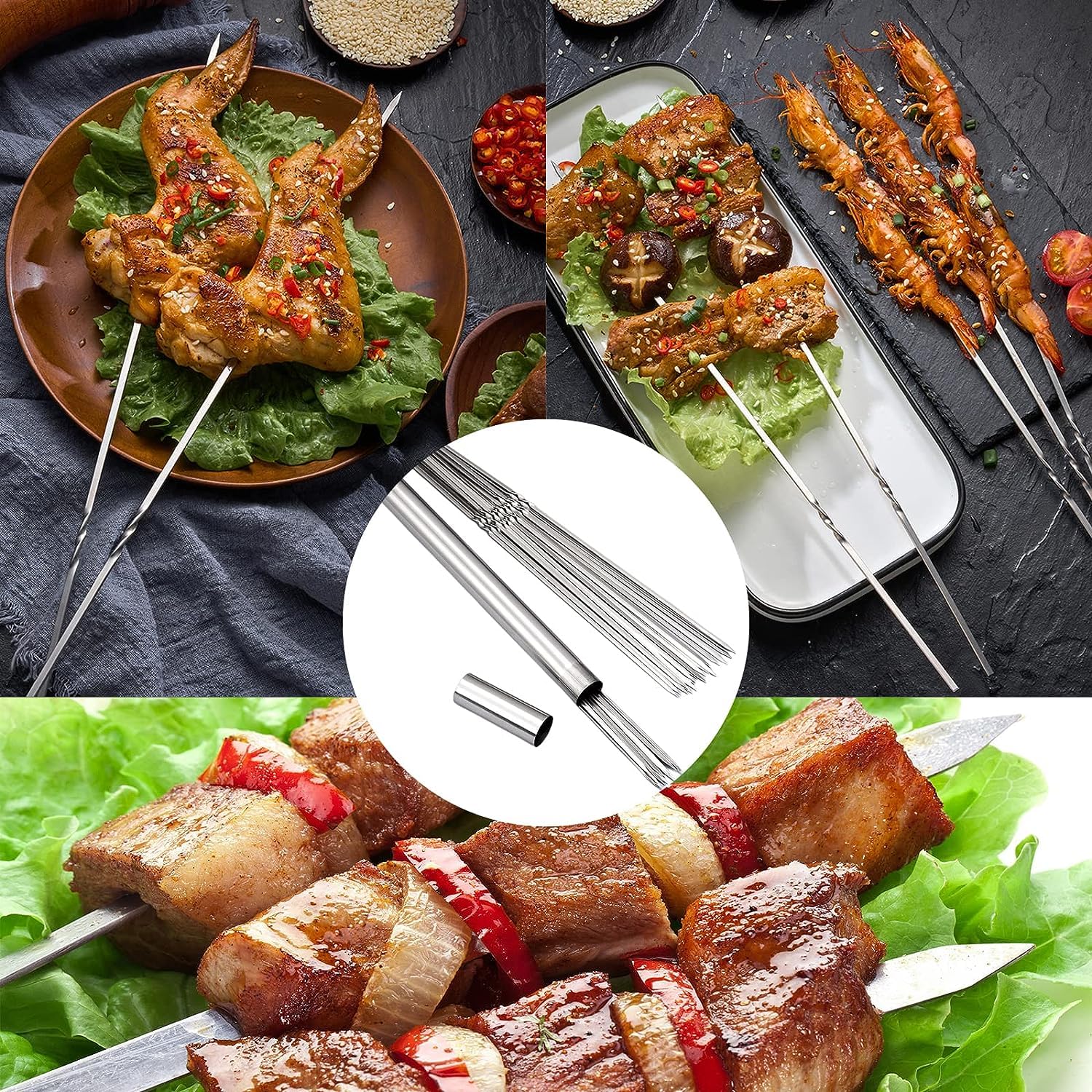 Barbecue Skewers for Kabobs 45PCS,14''0.16''0.05'' Stainless Steel Flat Skewers - Image 4