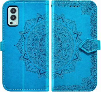For OnePlus Nord 2 5G Tempered Glass Screen Protector Flip Wallet Case - Blue