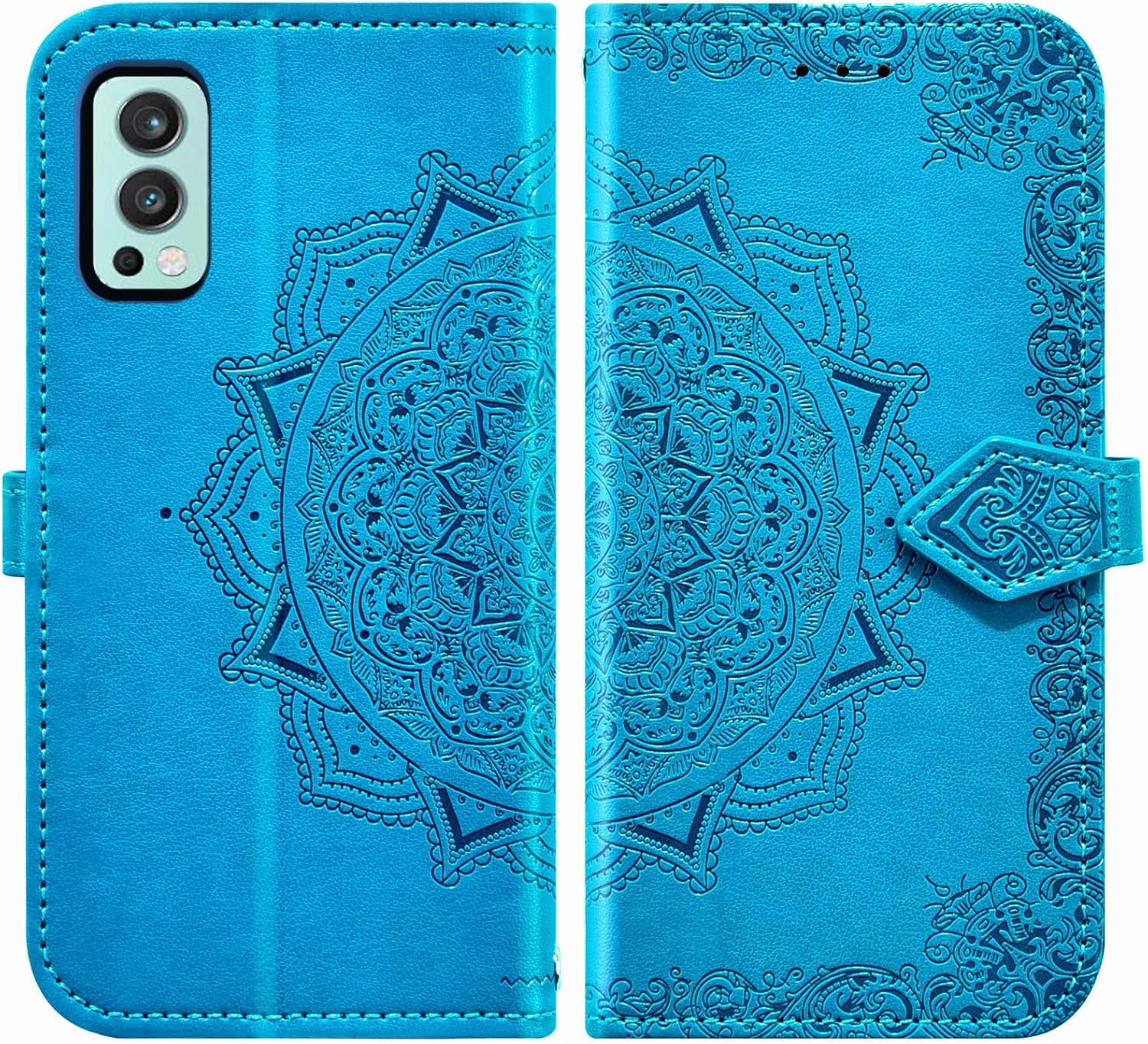 For OnePlus Nord 2 5G Tempered Glass Screen Protector Flip Wallet Case - Blue