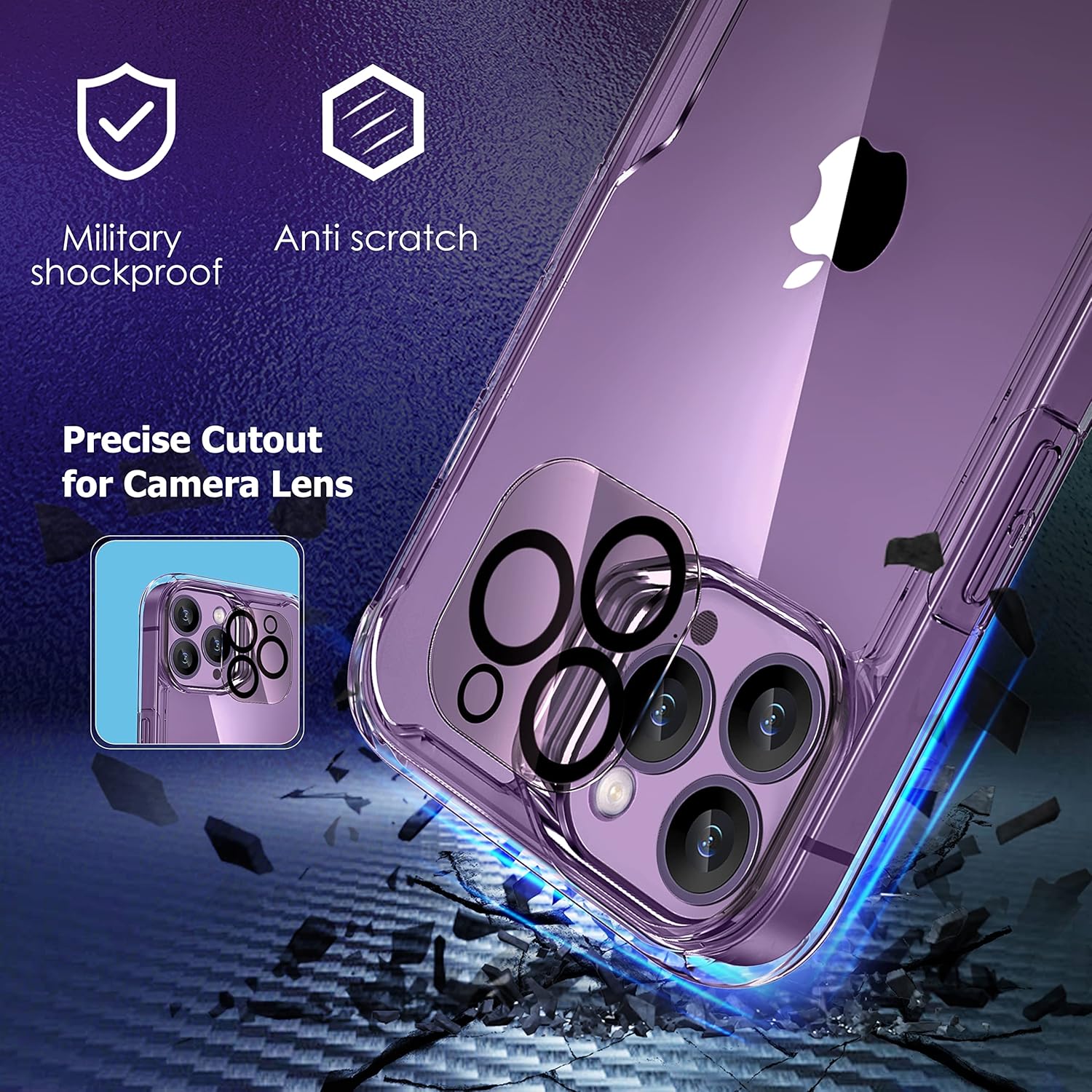 For iPhone 14 Pro Clear Protective Case with 2 x Tempered Glass Screen Protector - Image 7