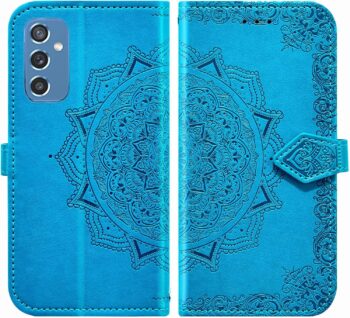 for Samsung Galaxy M52 5G Tempered Glass Screen Protector Flip Wallet- Blue