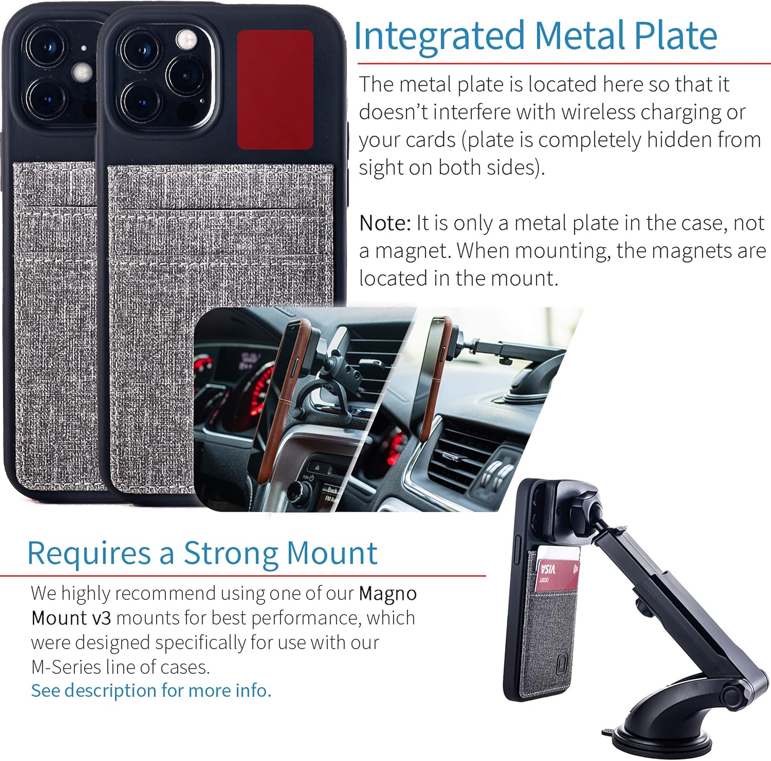 iPhone 12/ 12 Pro Wallet Case: Hidden Metal Plate for Magnetic Mounting - Grey - Image 2