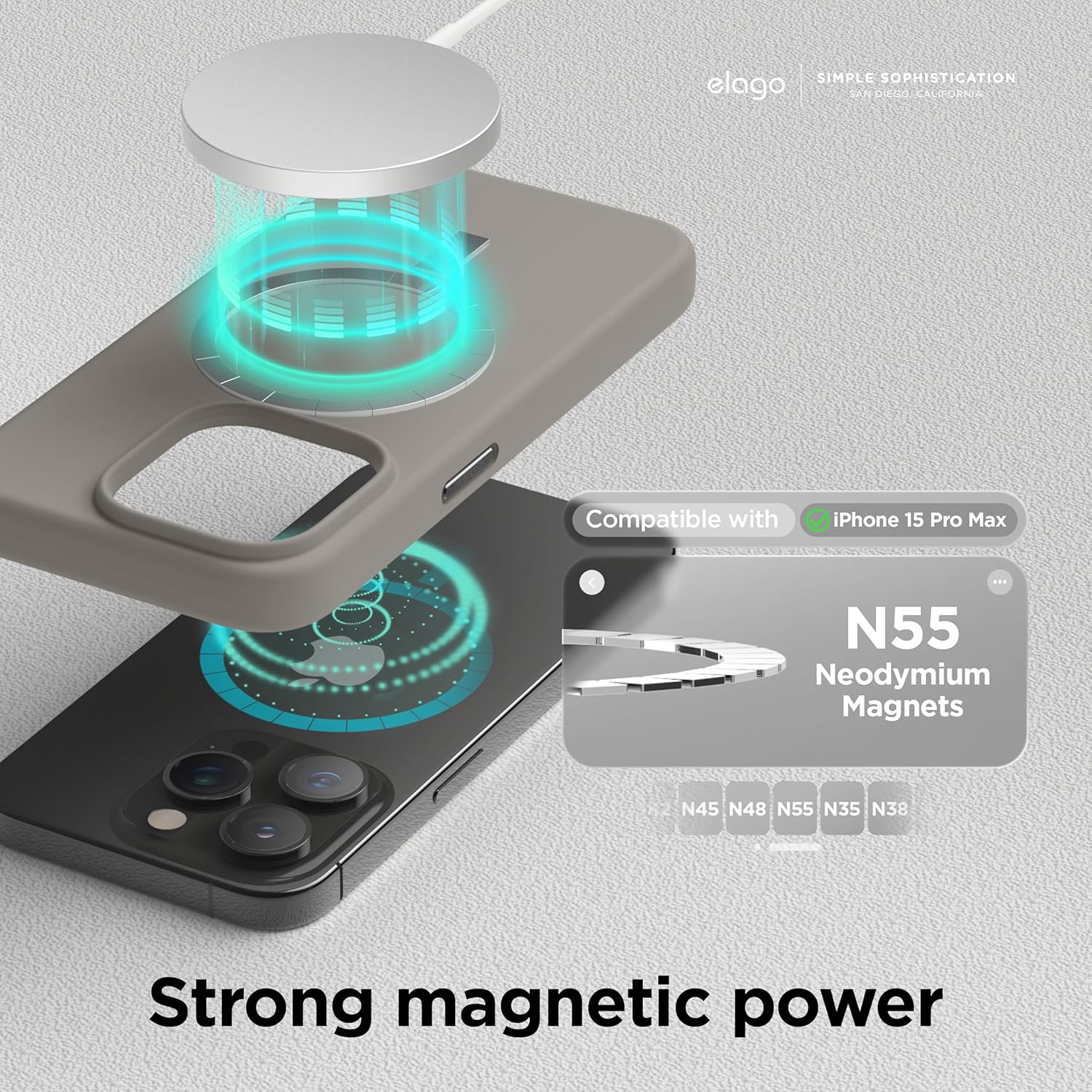 Magnetic Silicone Case for iPhone 15 Pro Max, with MagSafe (Medium Grey) - Image 2