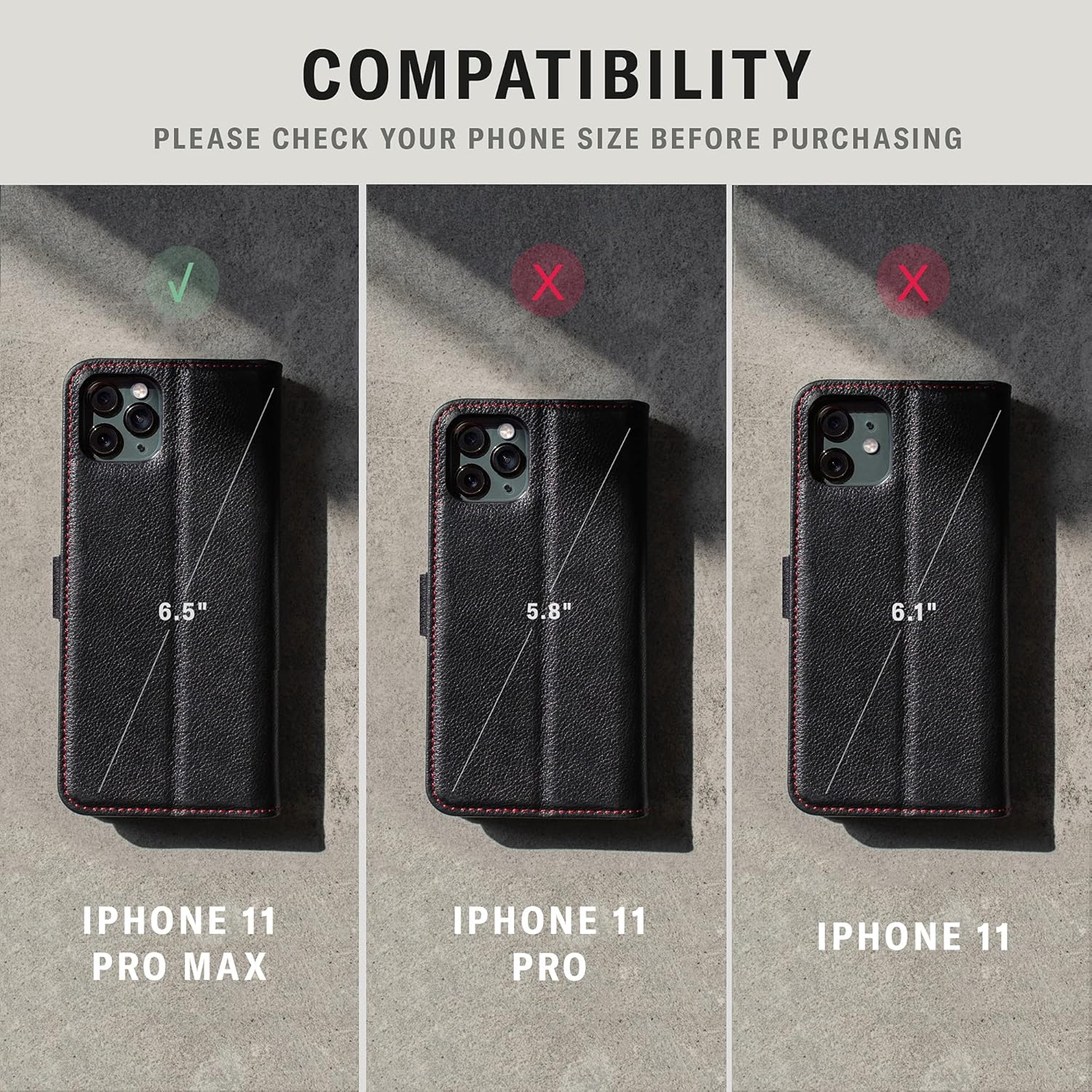 Apple iPhone 11 Pro Max Genuine Quality Leather Flip Case 6.5" 2019 (Black) - Image 3