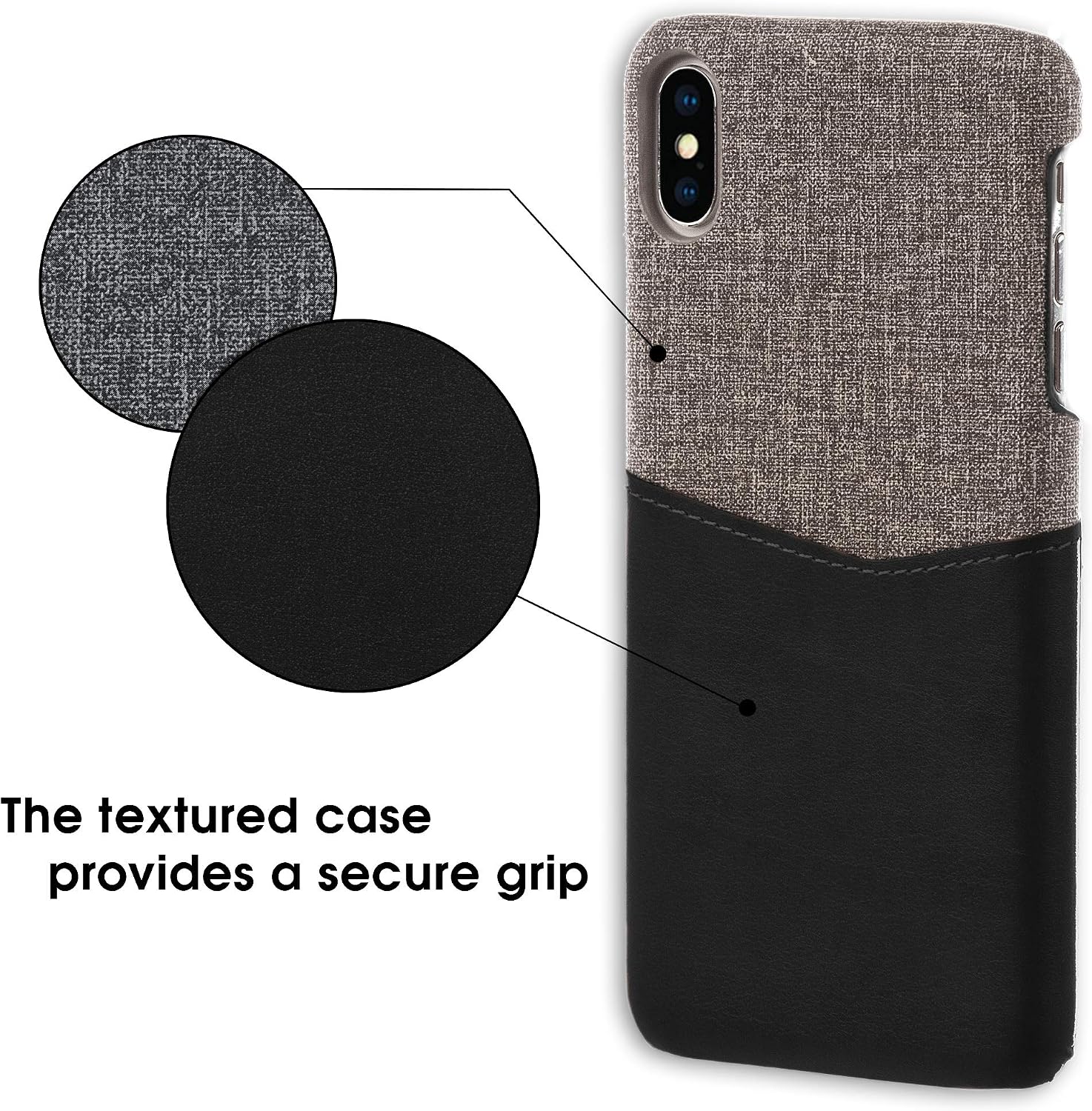 Card Wallet Plastic Phone Case for Apple iPhone Xs. Fabric Texture - Black - Image 4
