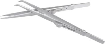 Professional Diamond Tweezers, 2Pcs Stainless Steel Straight and Curved Pointed