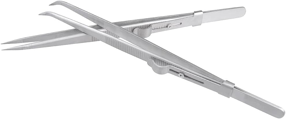 Professional Diamond Tweezers, 2Pcs Stainless Steel Straight and Curved Pointed