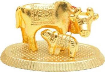 Krishan Kamdhenu Cow with Calf for Pooja, Kamdhenu Cow and Calf Brass Kamdhenu