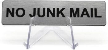 No Junk Mail Silver Acrylic Door Sign Engraved Plaque Letterbox Sign Self