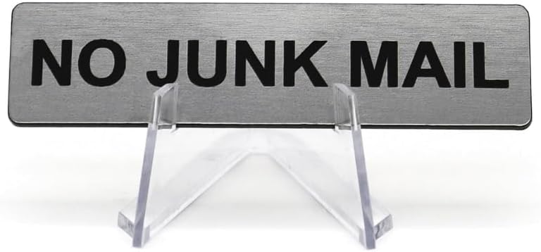 No Junk Mail Silver Acrylic Door Sign Engraved Plaque Letterbox Sign Self