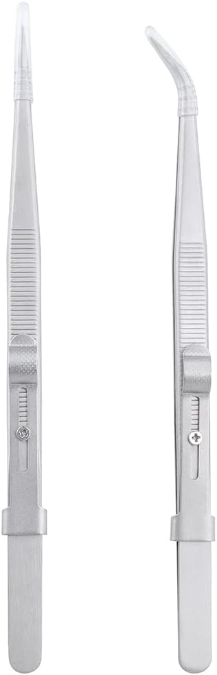 Professional Diamond Tweezers, 2Pcs Stainless Steel Straight and Curved Pointed - Image 2