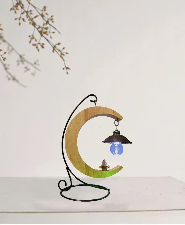 Solid Wood Moon Shape Hanging Backflow Incense Burner Waterfall Incense Holder - Image 2