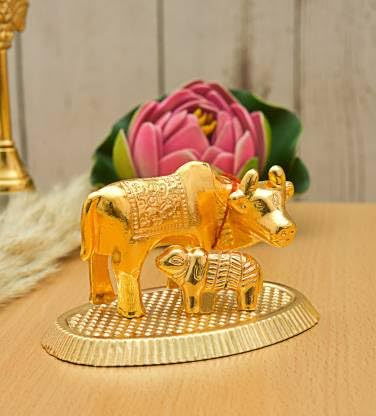 Krishan Kamdhenu Cow with Calf for Pooja, Kamdhenu Cow and Calf Brass Kamdhenu - Image 3