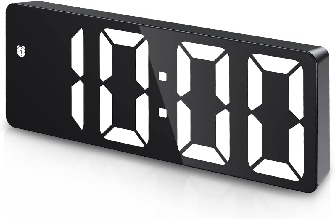 Digital Alarm Clock, Bedside Alarm Clock with Large LED Display, Non Ticking