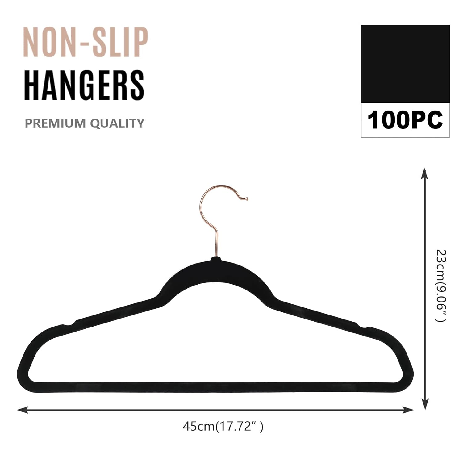 Coat Hangers Velvet 100-Pack Black with Golden Hooks, Non-Slip Hanger - Image 6