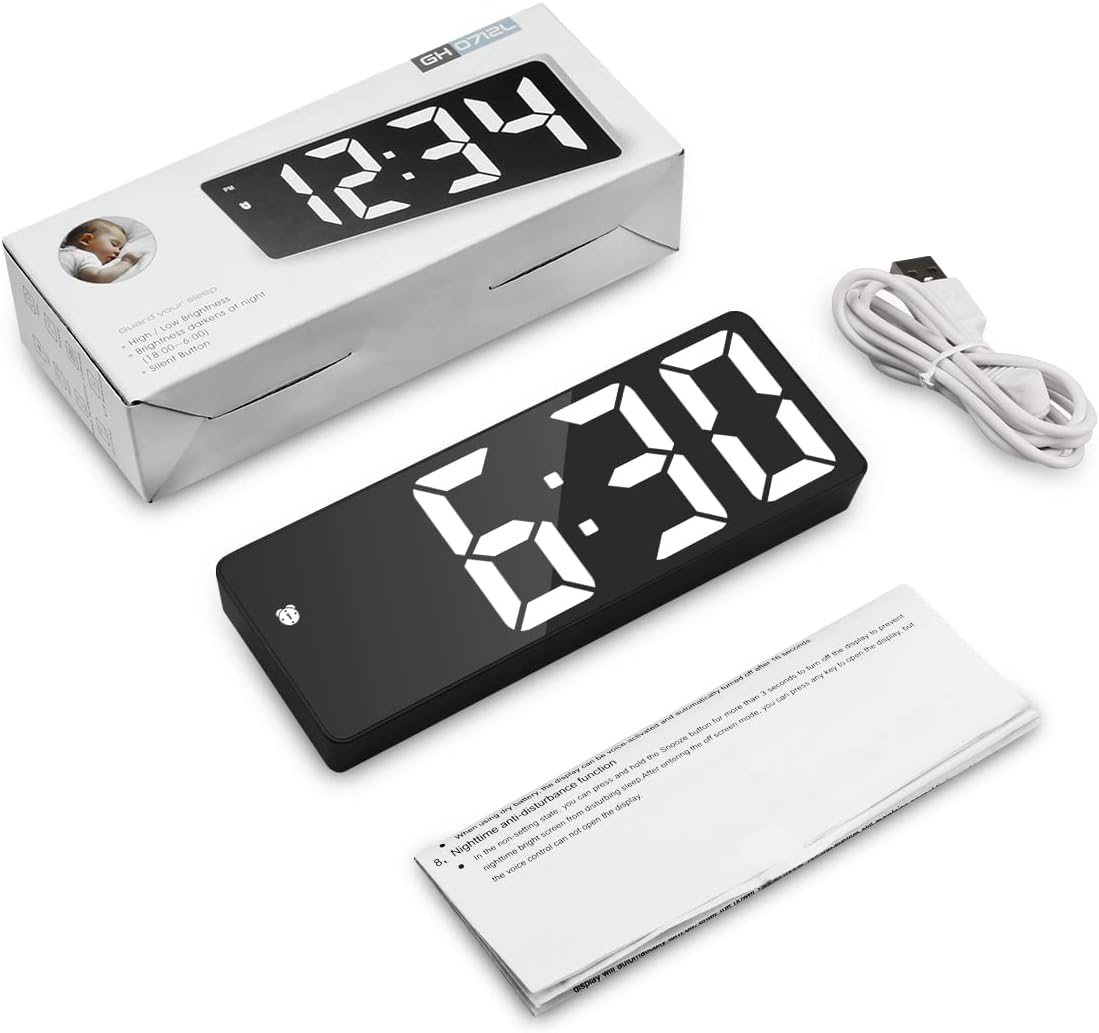 Digital Alarm Clock, Bedside Alarm Clock with Large LED Display, Non Ticking - Image 8