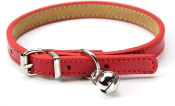 Dog Collar with Bell, PU Leather Adjustable Kitten Collar for Small Puppy Kitten