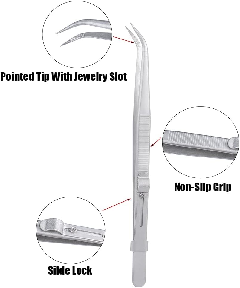 Professional Diamond Tweezers, 2Pcs Stainless Steel Straight and Curved Pointed - Image 5