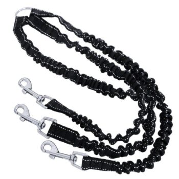 3 Way Black No-Tangle Triple Coupler Dog Bungee Walking Leash Lead Rope Strap