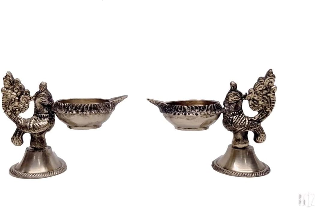 Home Decor Diya Lamp Indian Pure Brass Hindu Goddess Sri Laxmi Mayura Peacock - Image 4