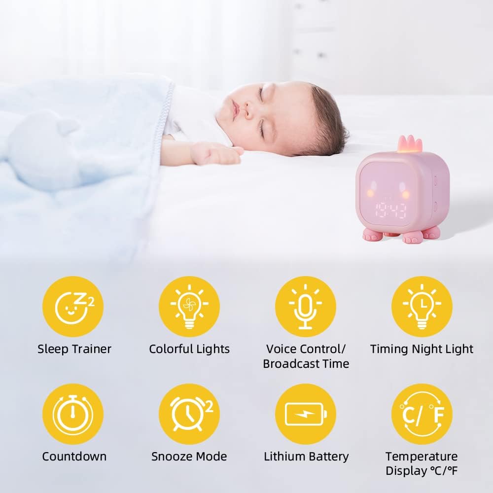 Digital Alarm Clock, Kids Cute Alarm Clocks with Night Light, Snooze Mode - Image 2