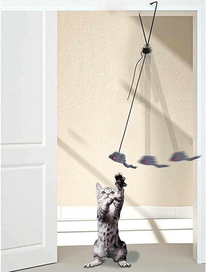 Interactive Cat Toys 70'' Door Hanging Cat Mouse Toy for Home Indoor Plush Mice - Image 5