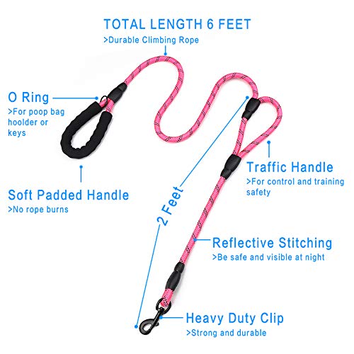 Rope Dog Leash 6ft Long,Traffic Padded Two Handle,Heavy Duty,Reflective Double - Image 2