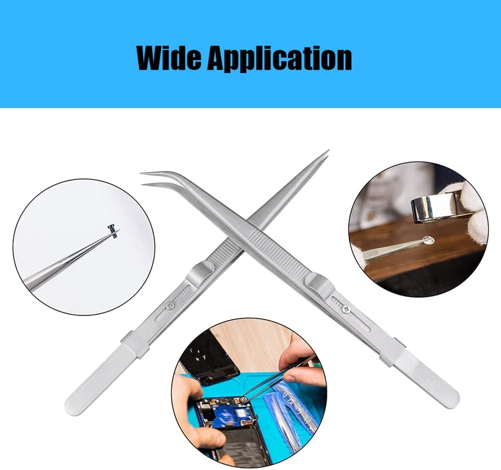Professional Diamond Tweezers, 2Pcs Stainless Steel Straight and Curved Pointed - Image 6