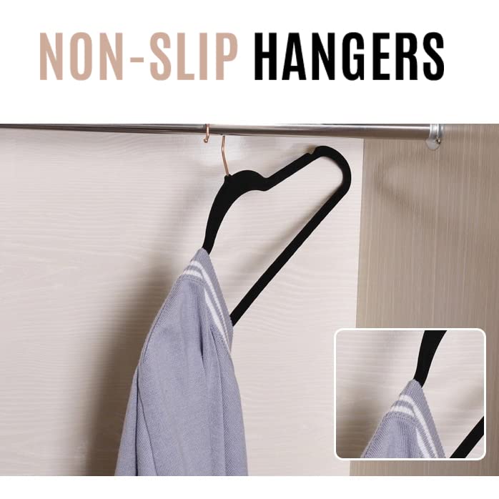 Coat Hangers Velvet 100-Pack Black with Golden Hooks, Non-Slip Hanger - Image 3