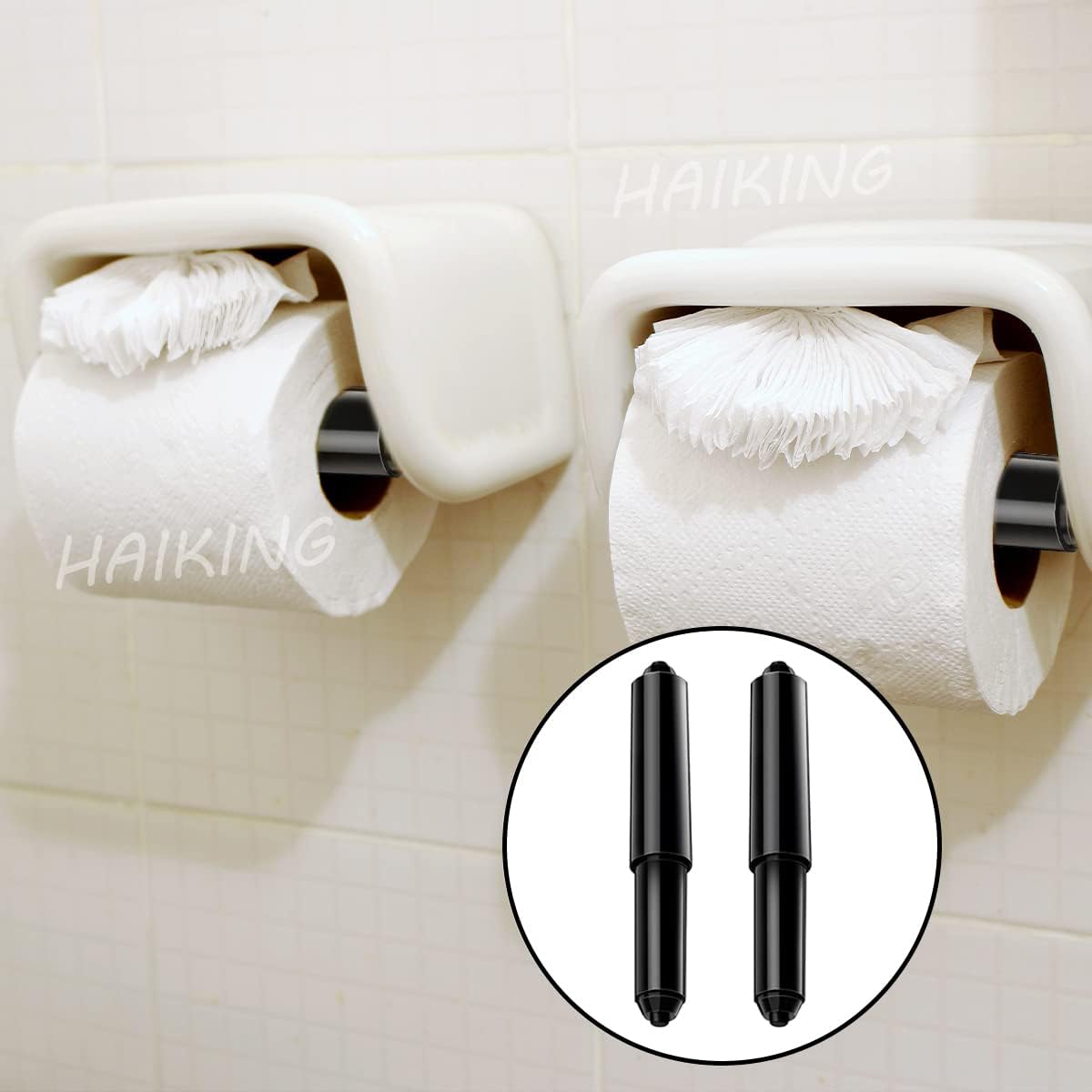 Toilet Paper Holder Roller, 2 Pcs Black Replacement Plastic Spring Loaded Insert - Image 6