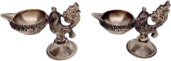 Home Decor Diya Lamp Indian Pure Brass Hindu Goddess Sri Laxmi Mayura Peacock