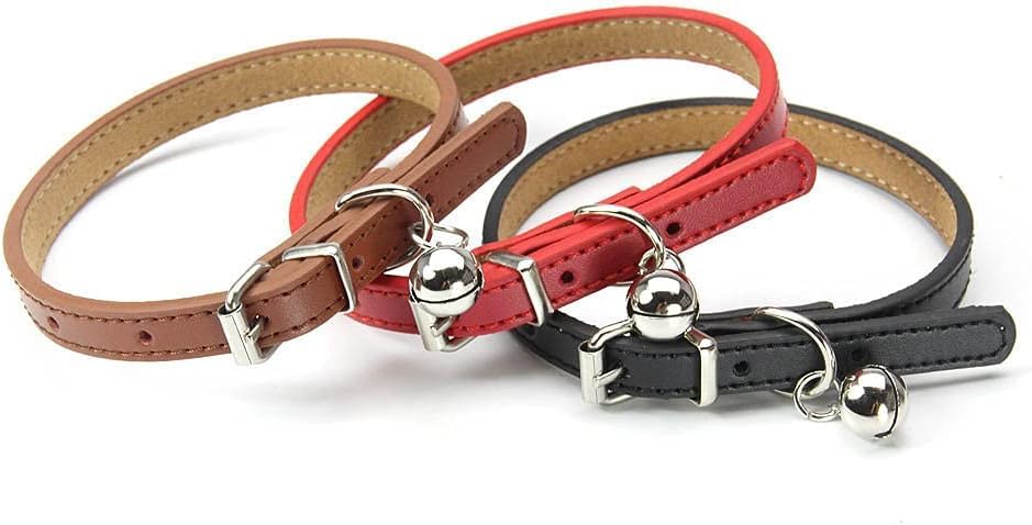 Dog Collar with Bell, PU Leather Adjustable Kitten Collar for Small Puppy Kitten - Image 6