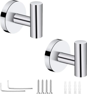 2PCS Bathroom Towel Hook, Screw in Coat Hooks Wall Mounted Chrome Robe Hooks